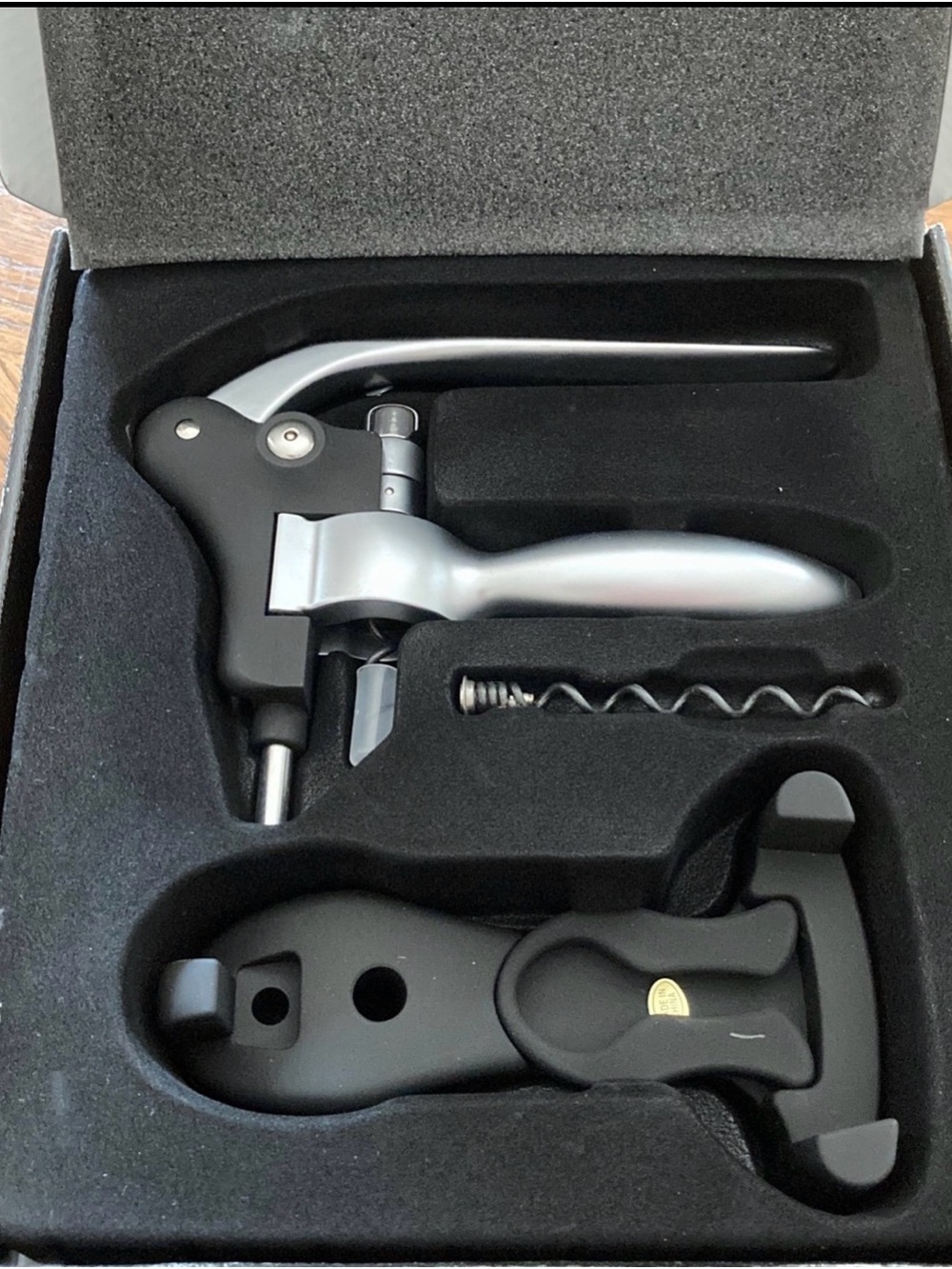 Lever-Style Corkscrew Wine Opener Set - Silver and Black